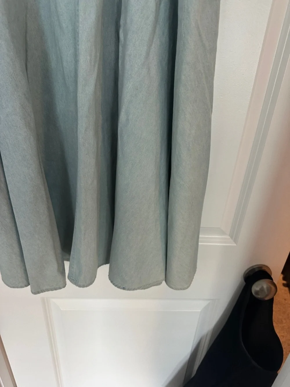 Light Blue Denim Maxi A-Line Women's Skirt with Front Zip - Picture 4 of 9